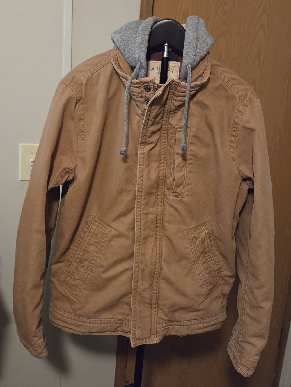 American Eagle Outfitters Tan Field Jacket with Gray Hood